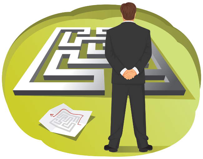 illustration of a businessman in front of a maze