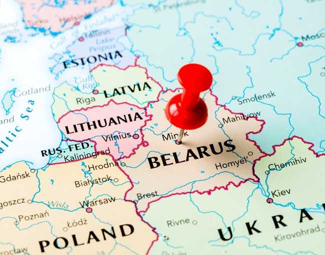 Map of Belarus with thumb pin