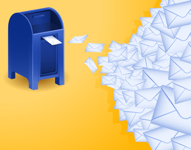 An illustration of envelopes flooding into a mailbox