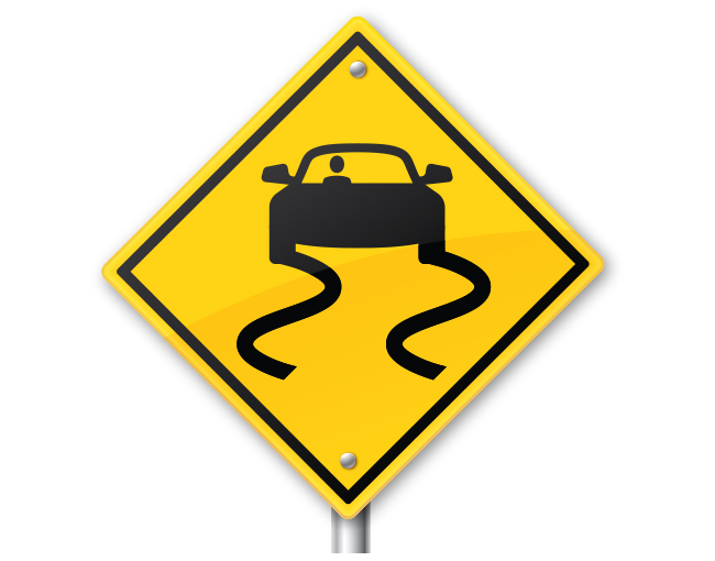 road sign of a car swerving