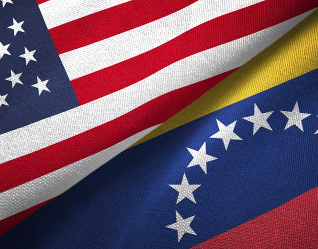 United States and Venezuela flags intertwined